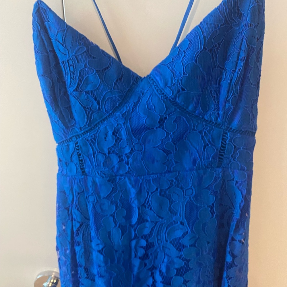 Blue Lace Spaghetti Strap Dress